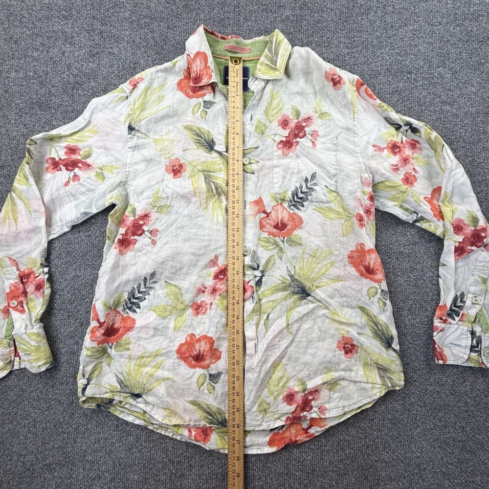 Tommy Bahama 100% Linen Tropical Floral Shirt Mens Fits Like L Relaxed Beach - Picture 3 of 8